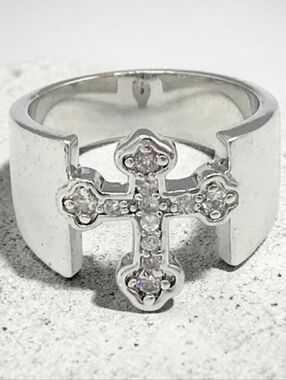 Premier Silver Cross Ring with Sparkling Accents